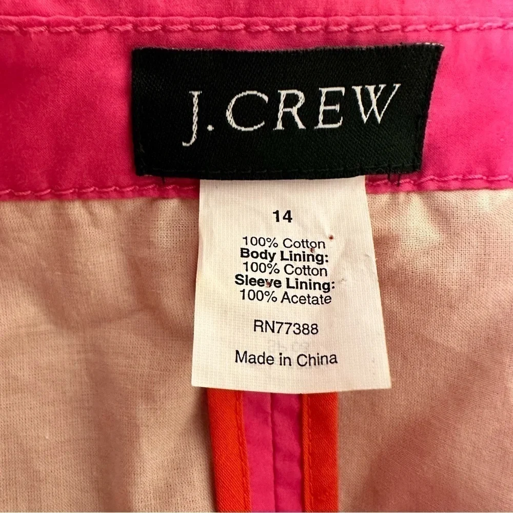 J. Crew Trench Coat Hot Pink Lightweight Lined Belted Ruffled Collar L EUC
